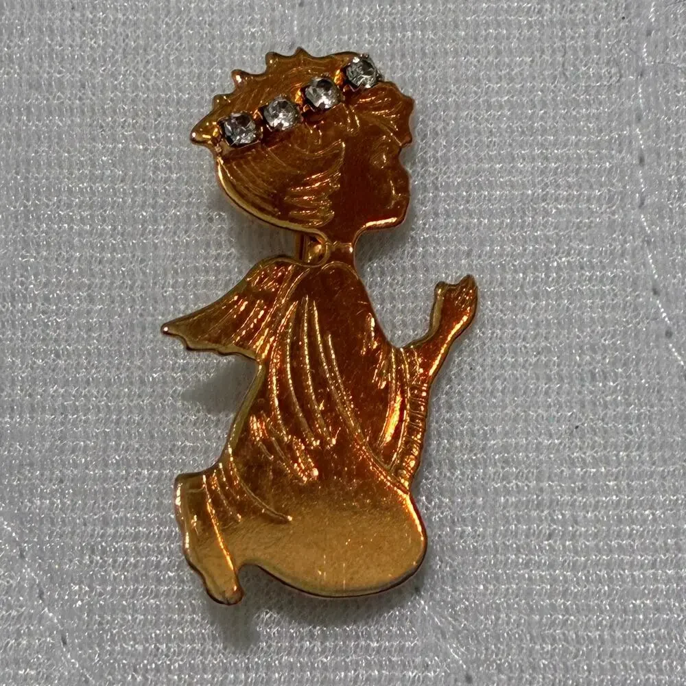 Vintage Christmas Angel Jewelry Lot Gold Tone Trumpet Earrings Angel Brooch